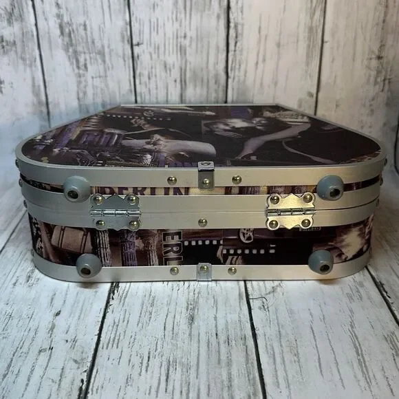 Vintage Hard Shell BERLIN LONDON PARIS Handbag Jewelry Case Organizer Footed - Picture 5 of 12